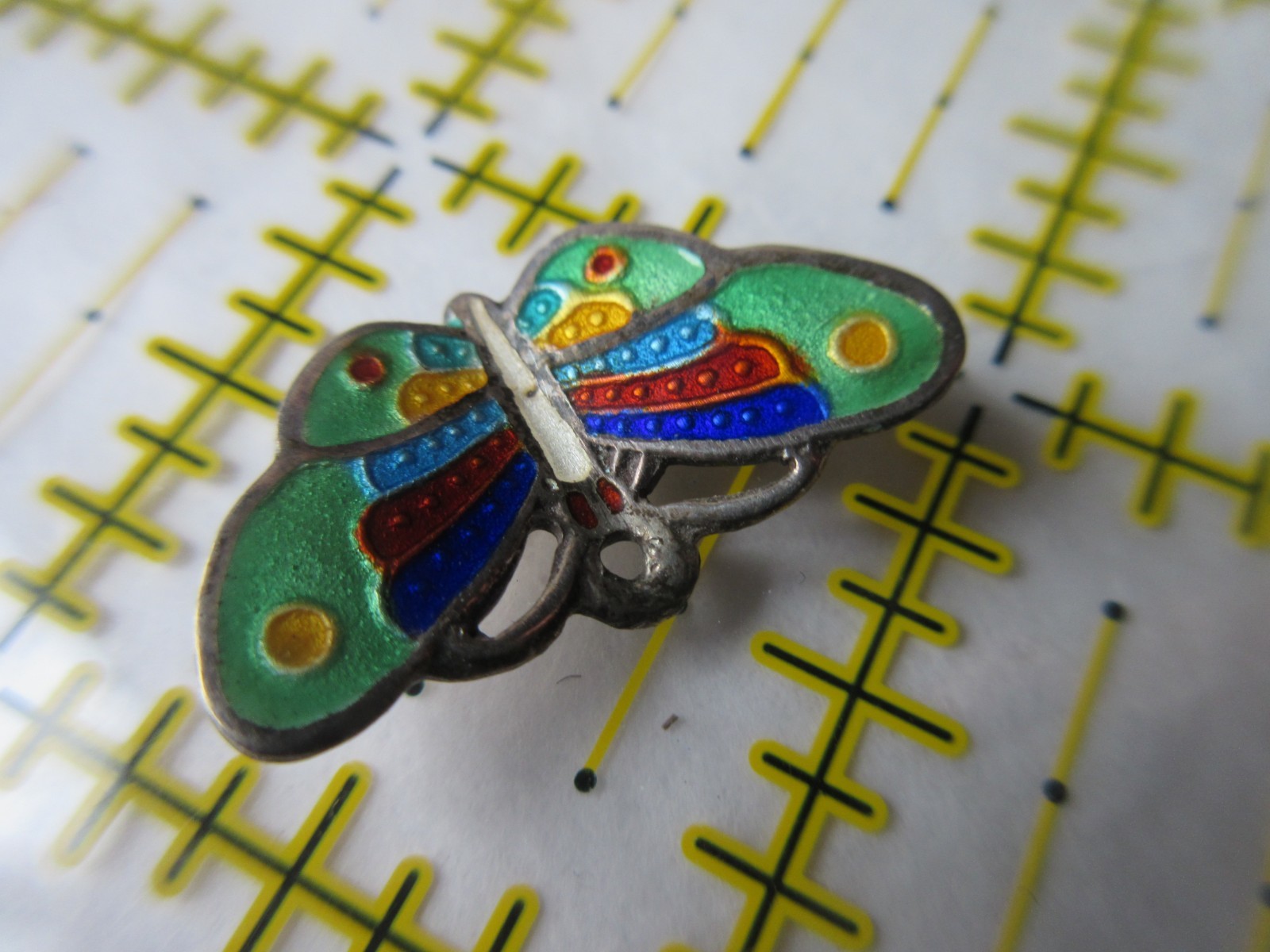 Vintage signed STERLING Colorful Guilloche Enamel BUTTERFLY Pendant or Charm