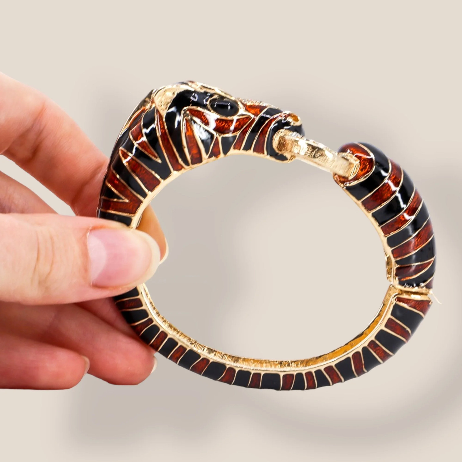 CINER, Signed Vintage, 18k Gold Plated, Enamel & Crystal Zebra Bracelet