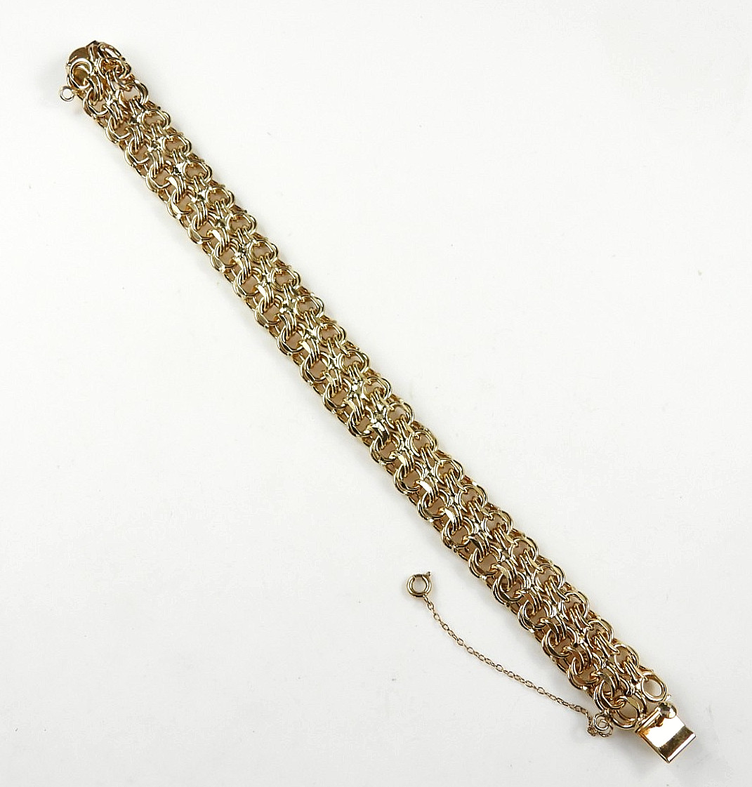 Vintage 12K Gold Filled Rare Fancy Charm Bracelet Chunky Curb Link Safety Chain
