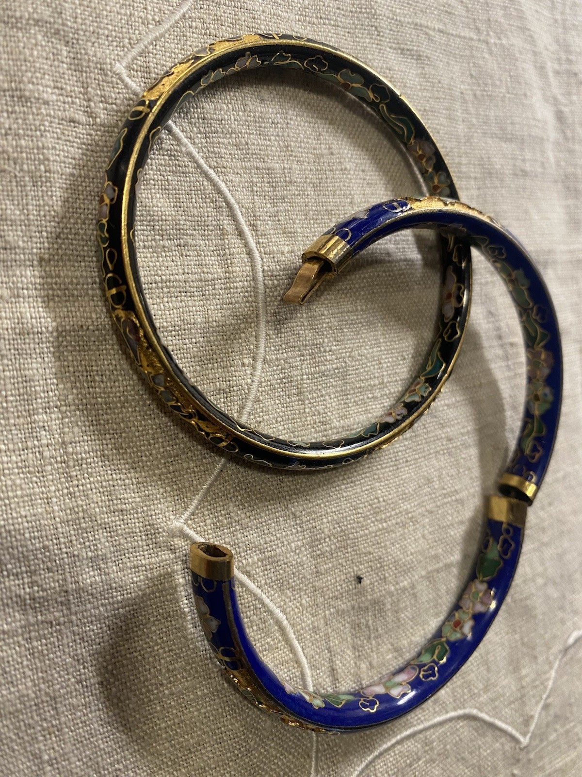 Vintage Cloisonné Floral Enamel Bangle Bracelets Navy/Green/Gold/Pink