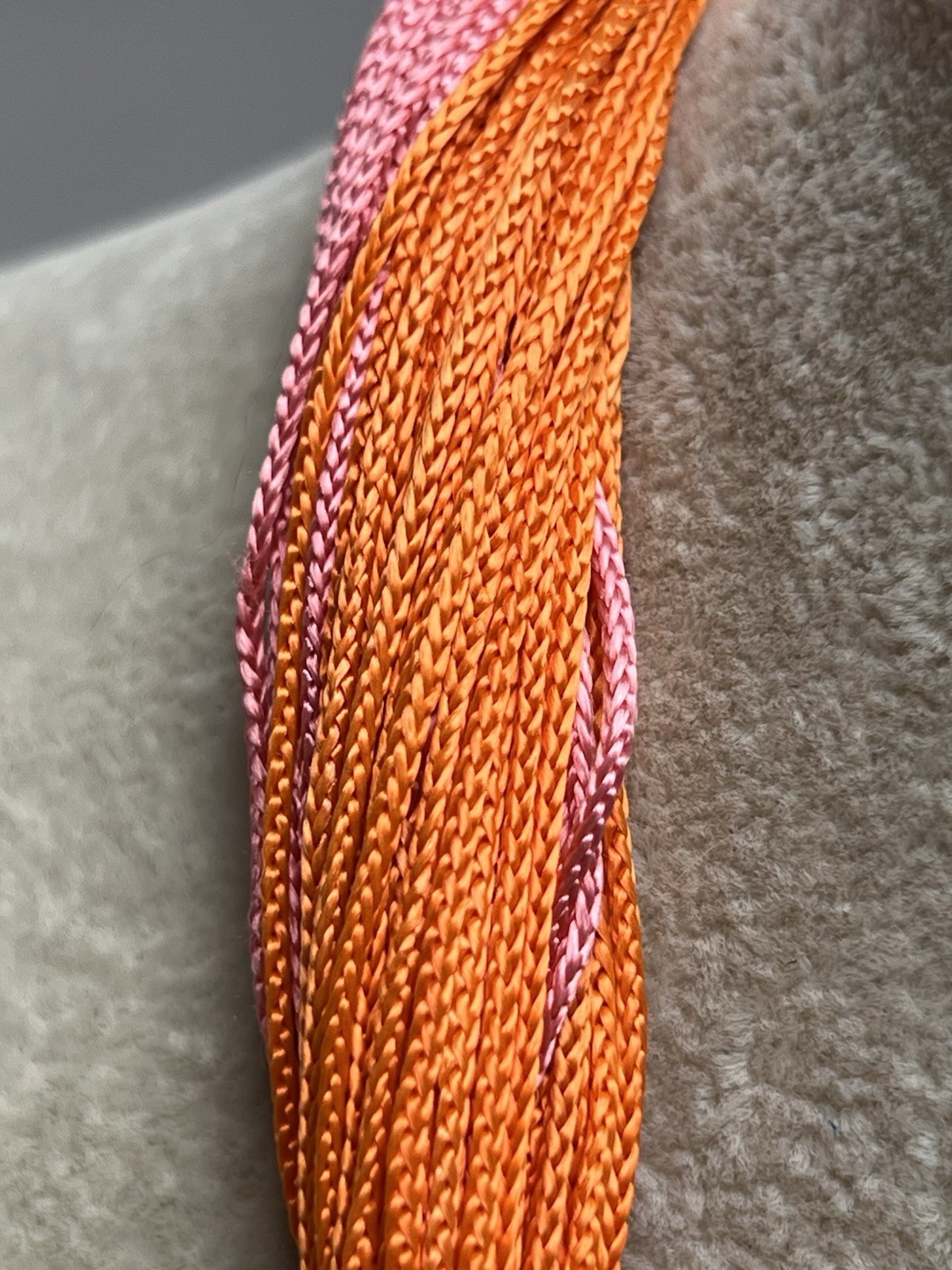 Vintage Cadoro Gold Tone Rings On Pink Orange Embroidery Floss Necklace 15”