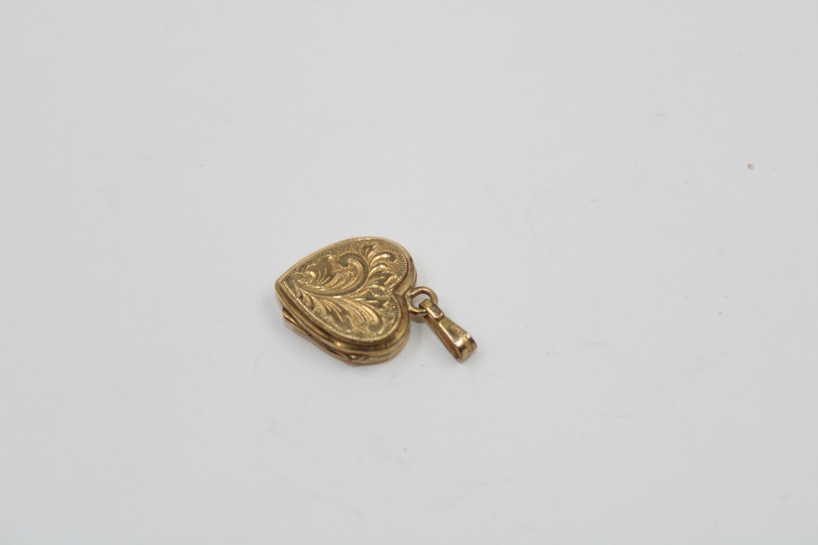 RG Germany A*D Rolled Gold Heart Picture Locket Etched Floral Motif
