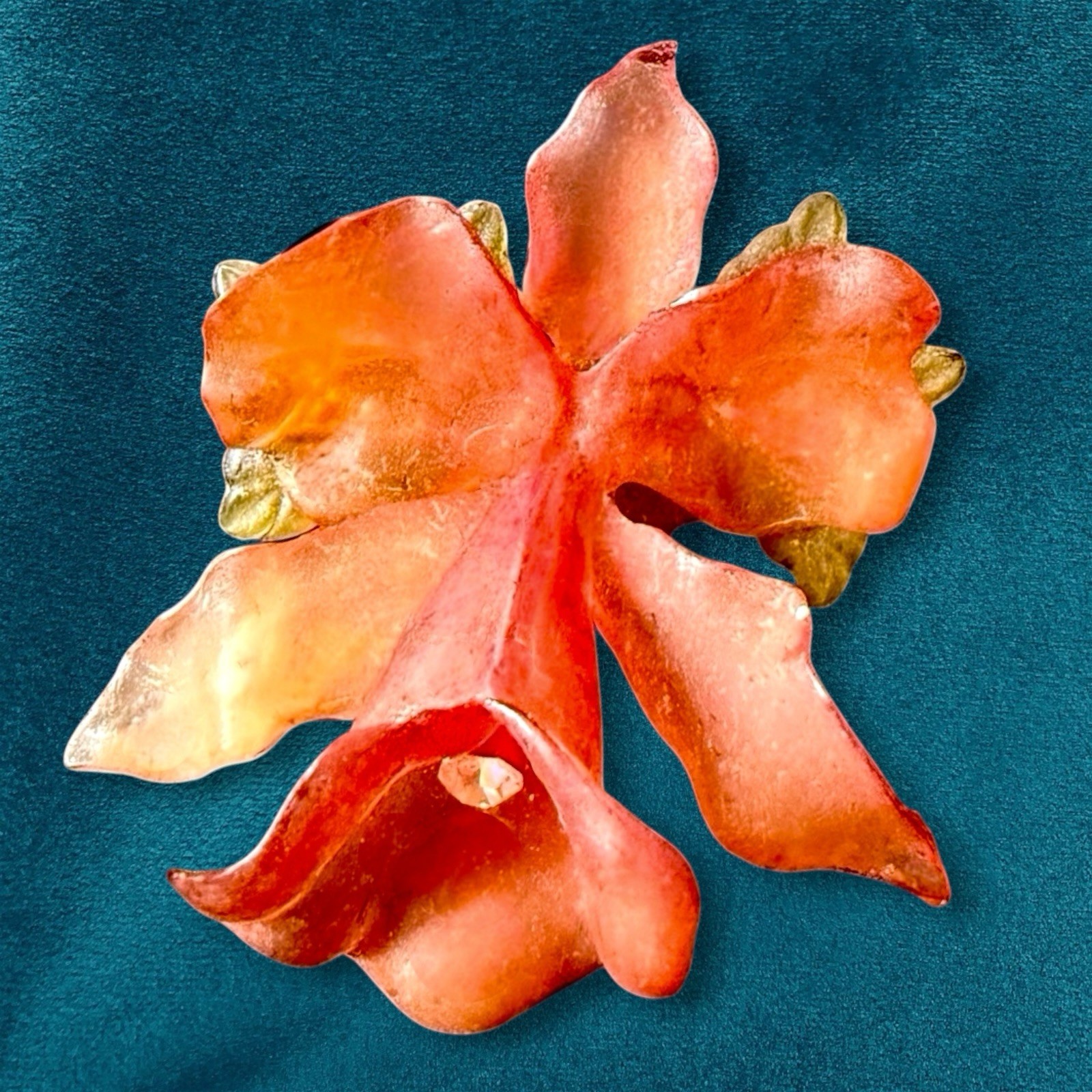 Cellulose Acetate Flower Brooch Pink Frosted Floral 1940s Vintage Orchid Pin