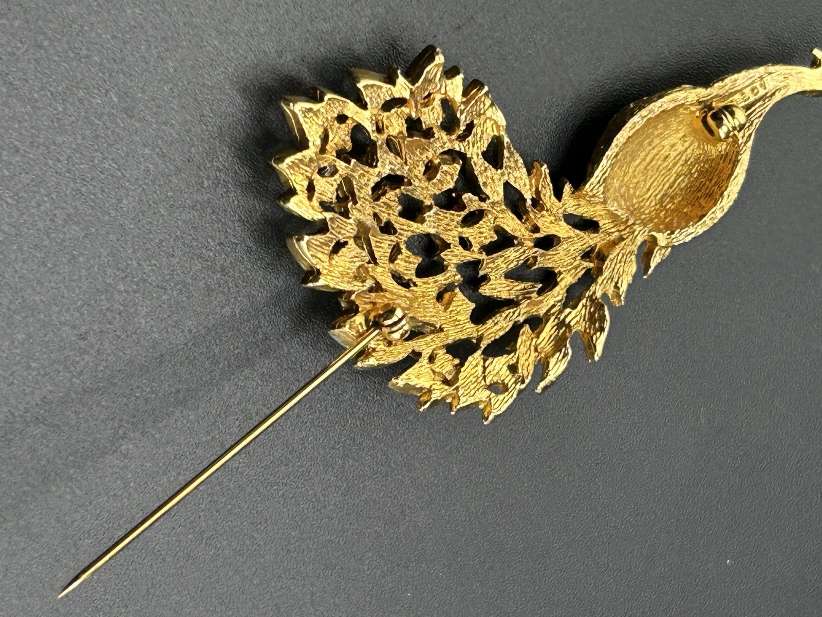 Designer (Panetta?) Signed Pave Rhinestone Peacock Brooch
