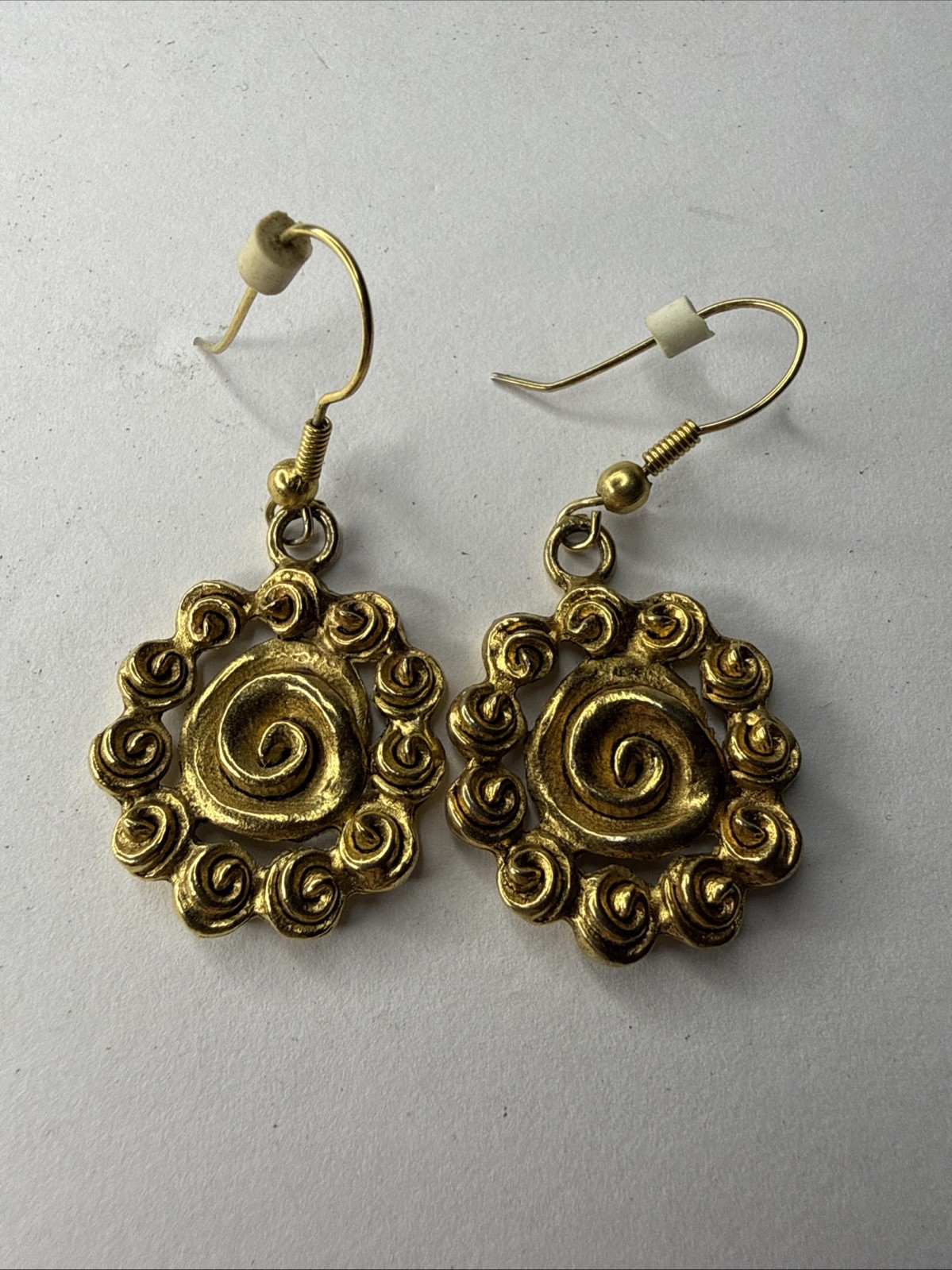 Vintage Circle Of Life Gold Tone Earrings Marked EH