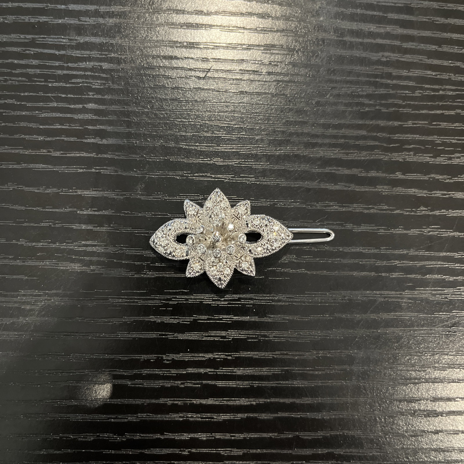Vintage Silver Tone Rhinestone Hair Pin Beautiful Flower and Bow Shape