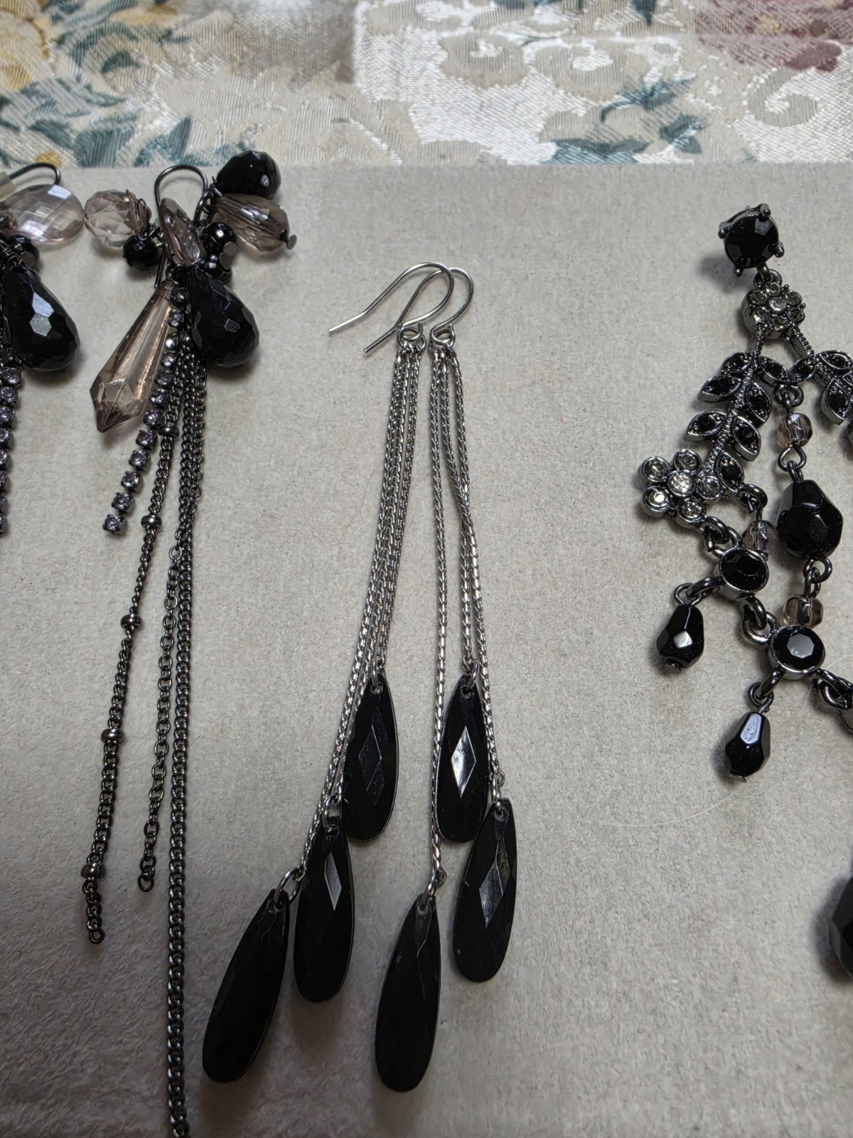 Lot Of Three Vintage Black Crystal Dangle Earrings For Pierced Ears Very Trendy