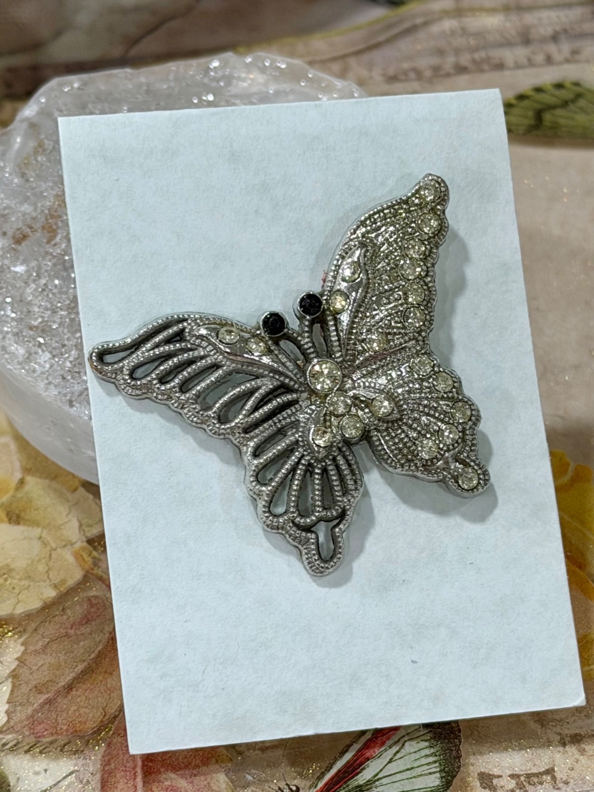 Butterfly Tact Pin, Silver-tone Filigree-style Gift for Her, Mom, Spring