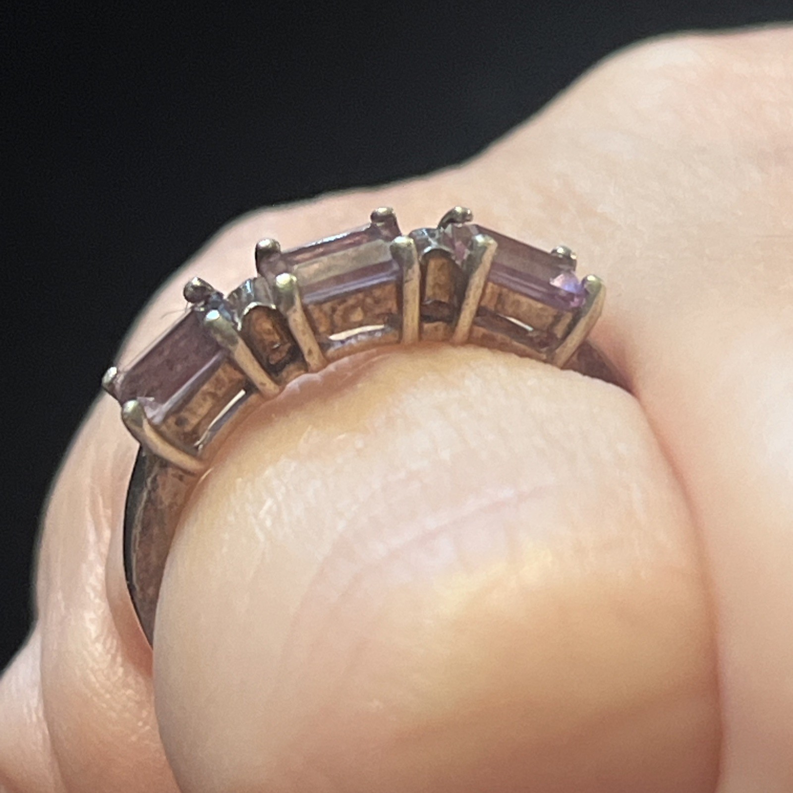 Vintage 925 Sterling Silver 3-Stone Amethyst FEB Birthday Ring Size 6