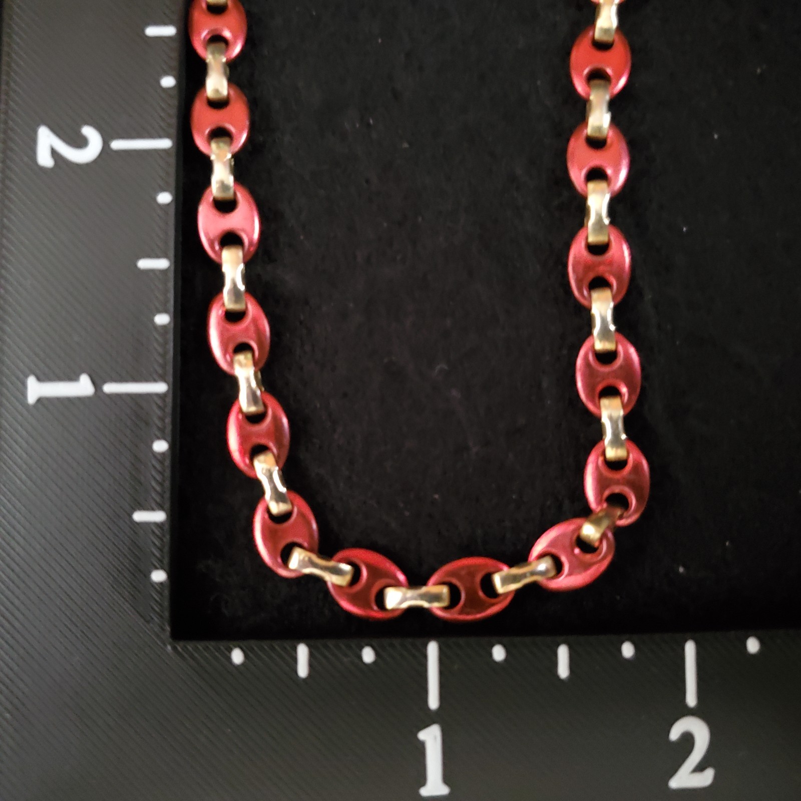 Vintage Anchor Chain Necklace Choker Gold Tone Red 14.5″