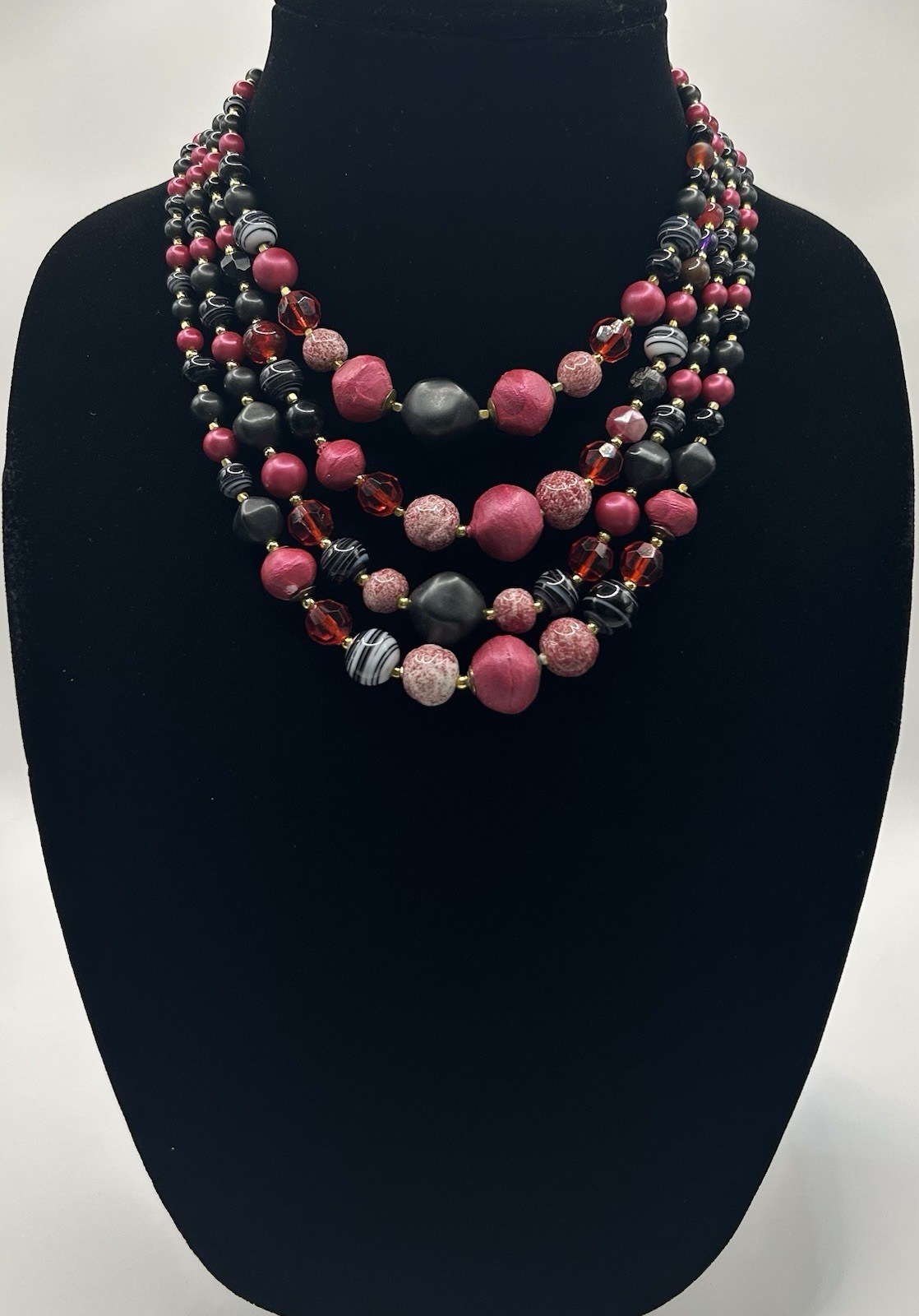 Vtg Signed Japan Beaded Necklace/clip on earring Set