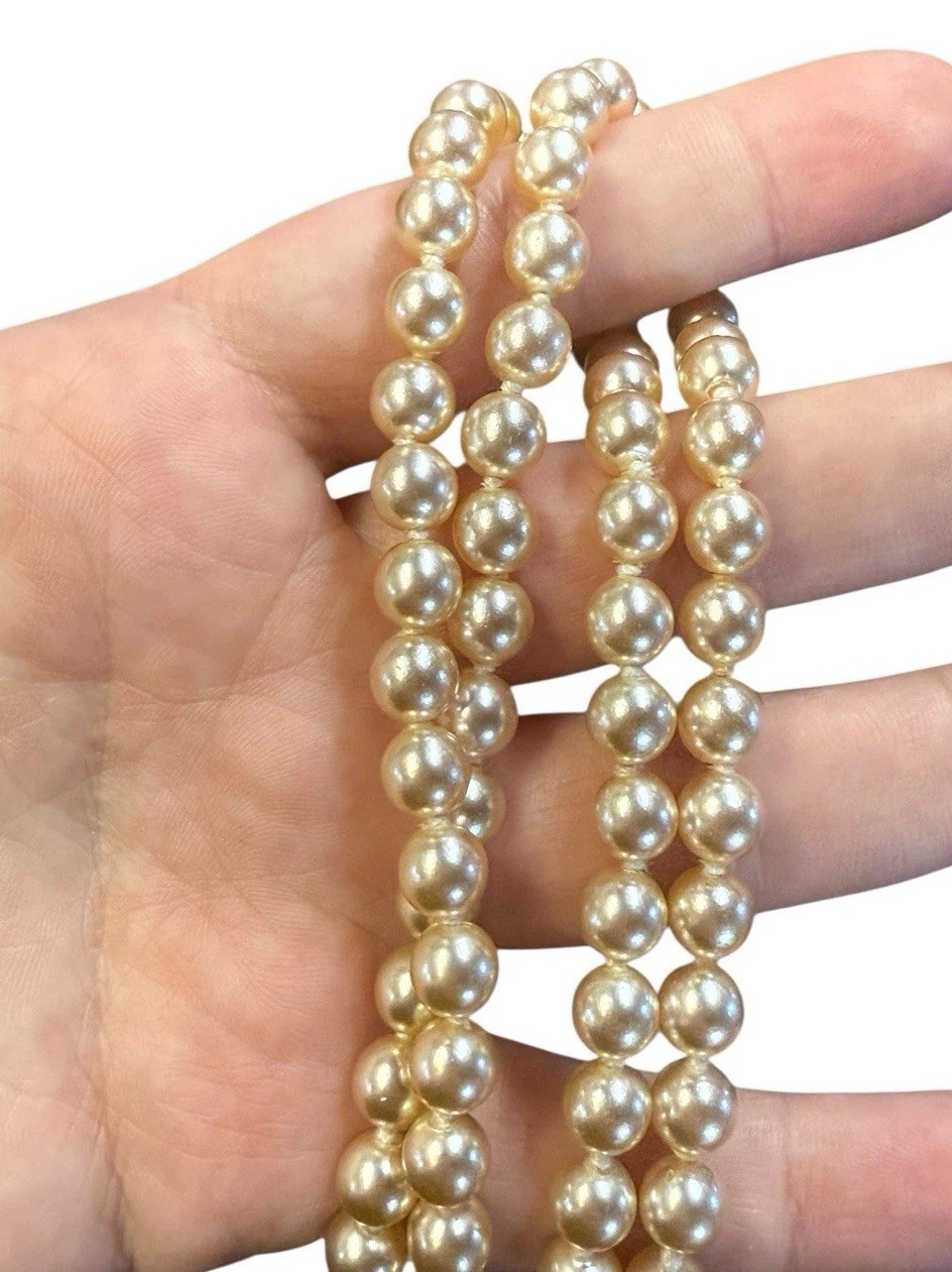 Vintage Couture Czech Republic Glass Faux Pearls 7mm Necklace Opera 54” Long!