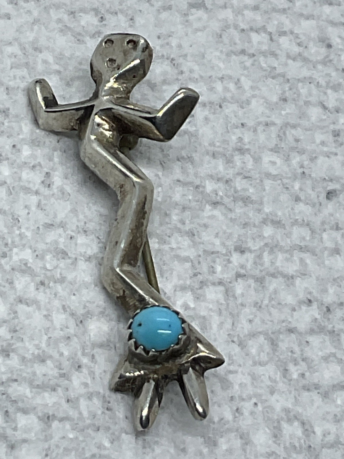 A Vintage Sterling Silver Ye Brooch With Turquoise. In Excellent Condition.