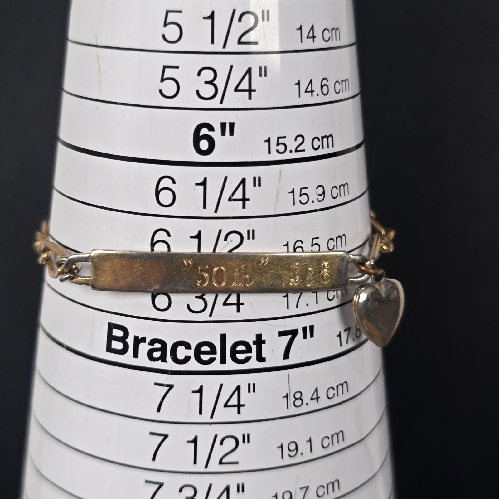 Speidel Gold-Tone Engraved 50th Anniversary Tag Bracelet W/ Heart Locket Charm