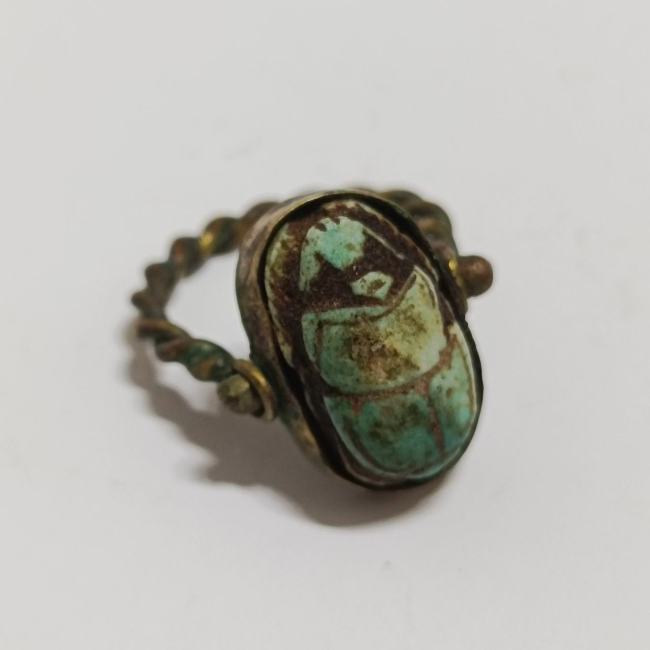 Antique Egyptian Carved Scarab Beetle Ring – Handmade Vintage Style