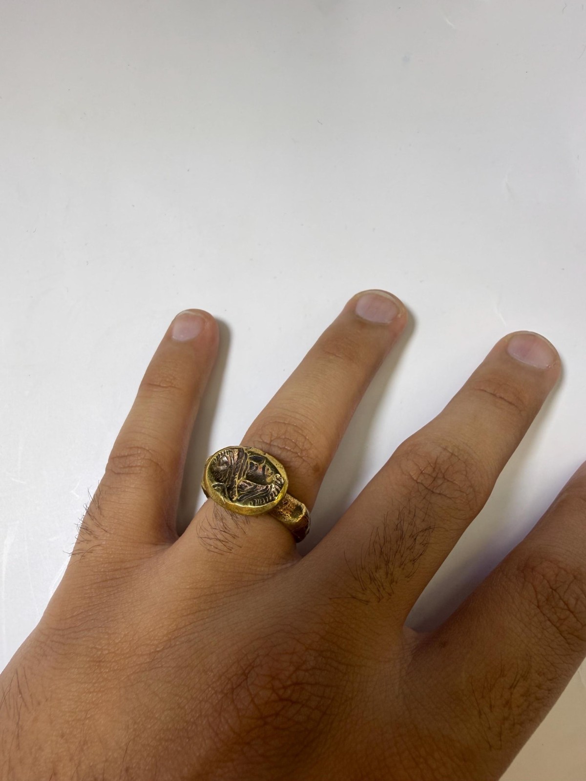 Antique greek king Bronze Ring – Tribal Intaglio Face Ring – Size 9
