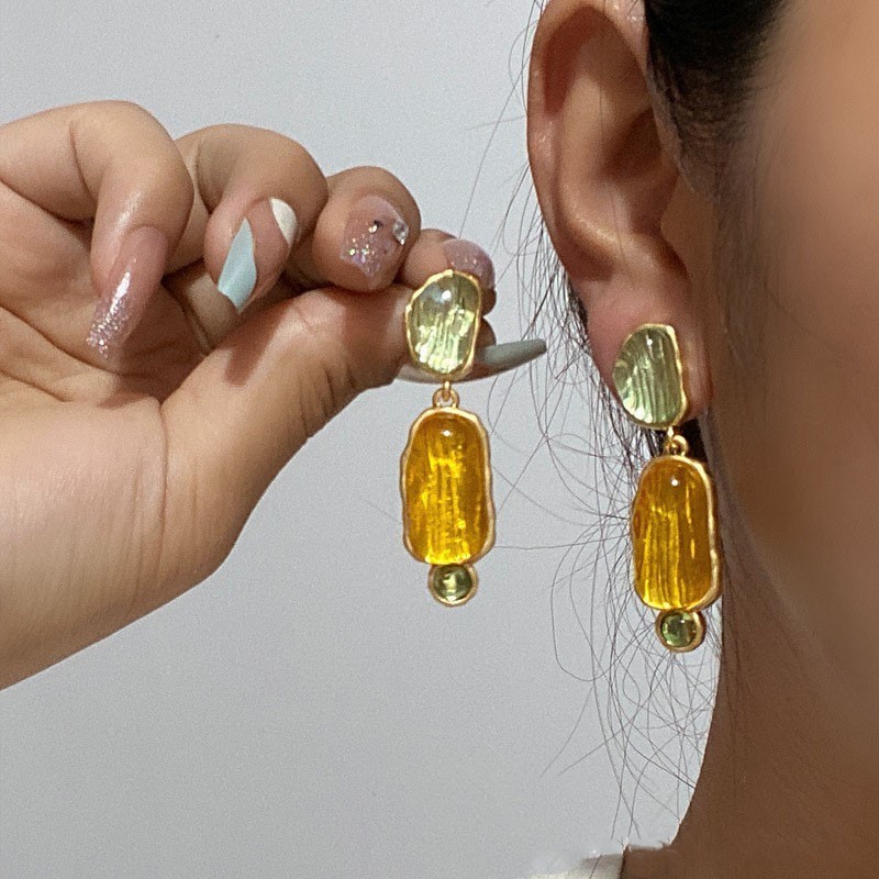 Vintage Gold Earrings- Jelly Studs- Electroplated Craftsmanship- Jewelry Gift