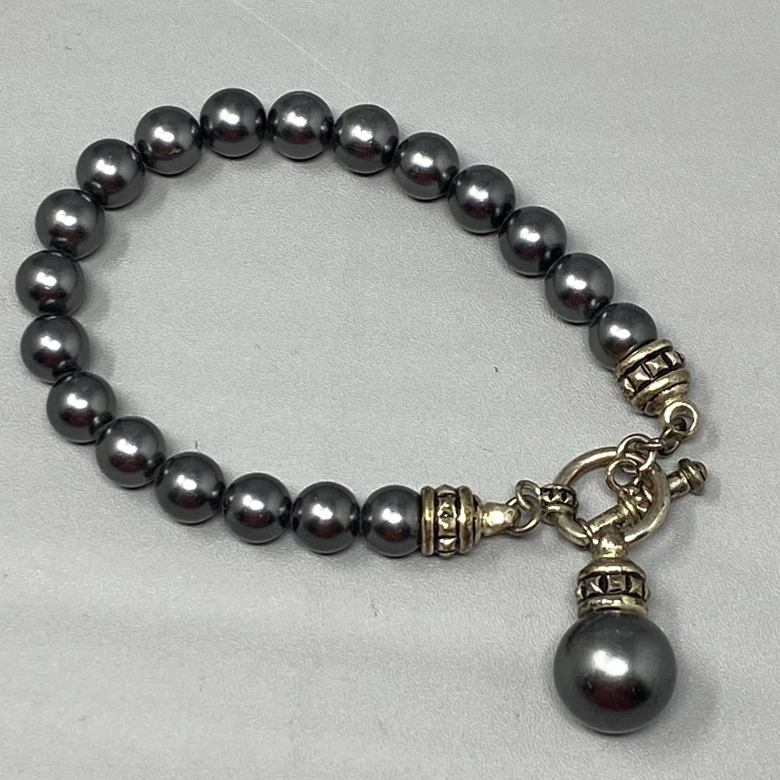 Hematite Beaded Necklace Toggle Clasp Stone Charm Healing Chakra Bohemian 6.75″