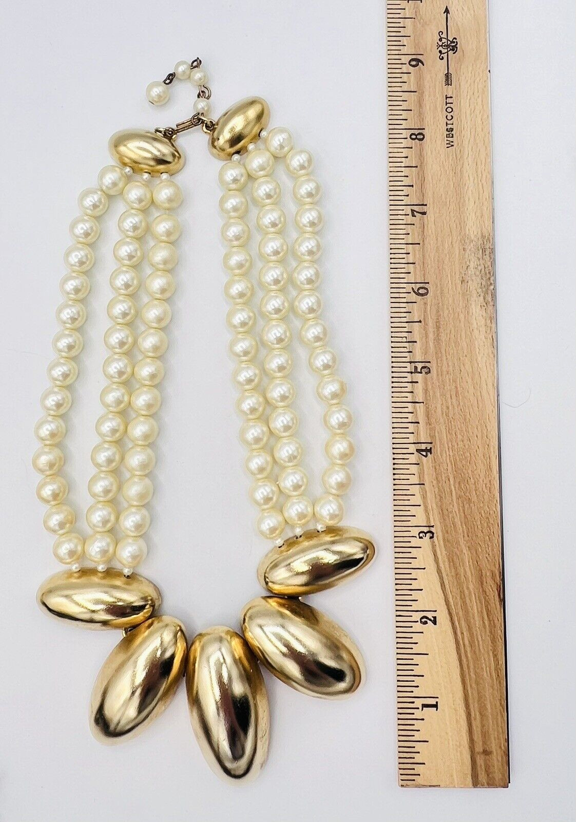 Designer Mimi Di Niscemi 1984 Gold Tone Faux Pearl Runway Necklace