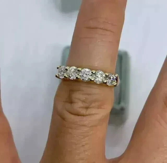 Art Deco 1.7Ct Round Cut ab Created Diamond 14K Gold Finish Engagement Band Ring