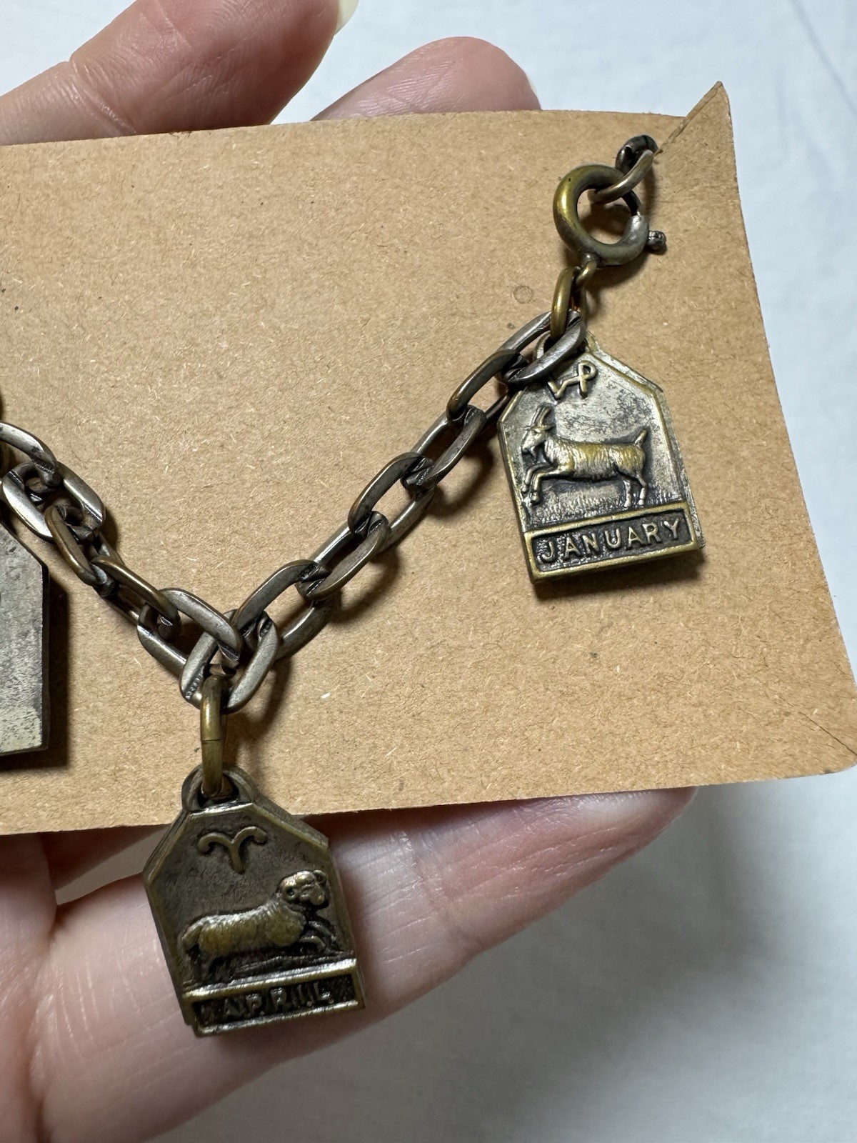 Vintage Zodiac Signs Charm Bracelet Antiqued Brass Tone Metal Astrology Jewelry