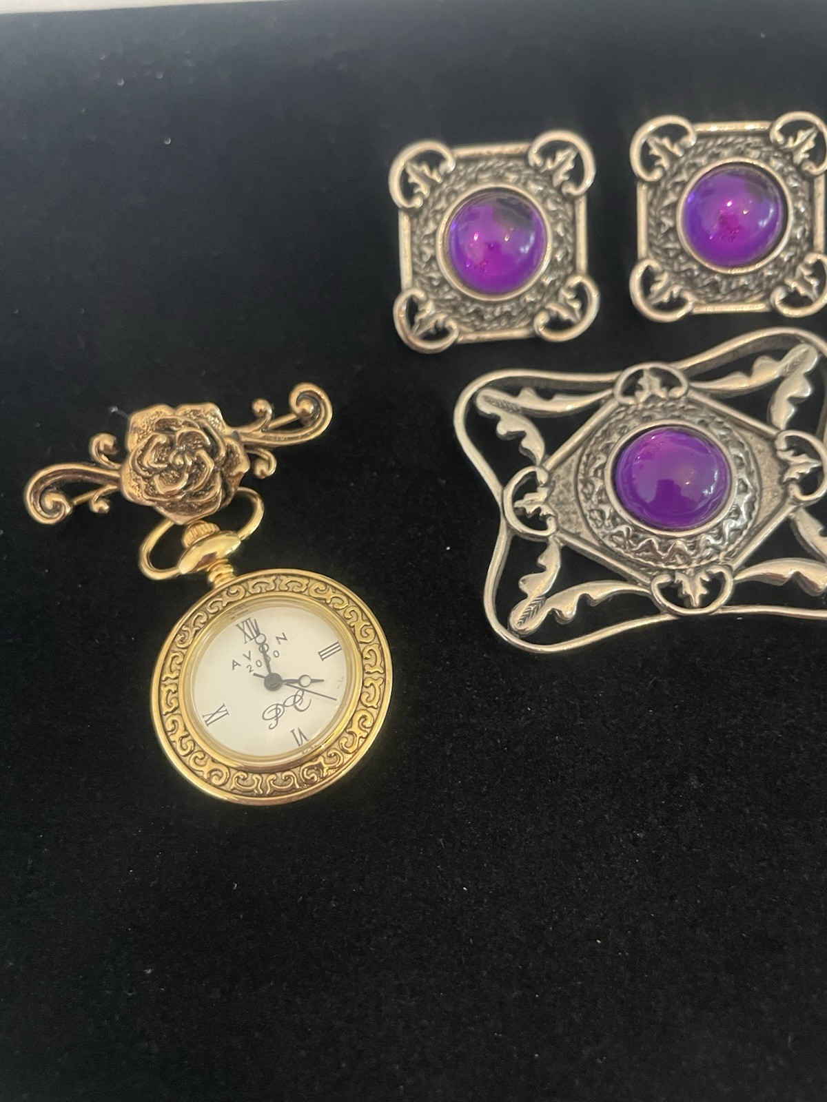VTG Jewelry Lot AVON Maple Leaf Brooch Bell Earrings 2000 Watch Bar Brooch +MORE
