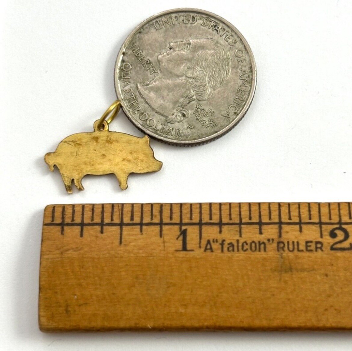 Vintage Pig Charm Necklace Pendant Tiny Piggy Vintage Jewelry Brass Animal Charm