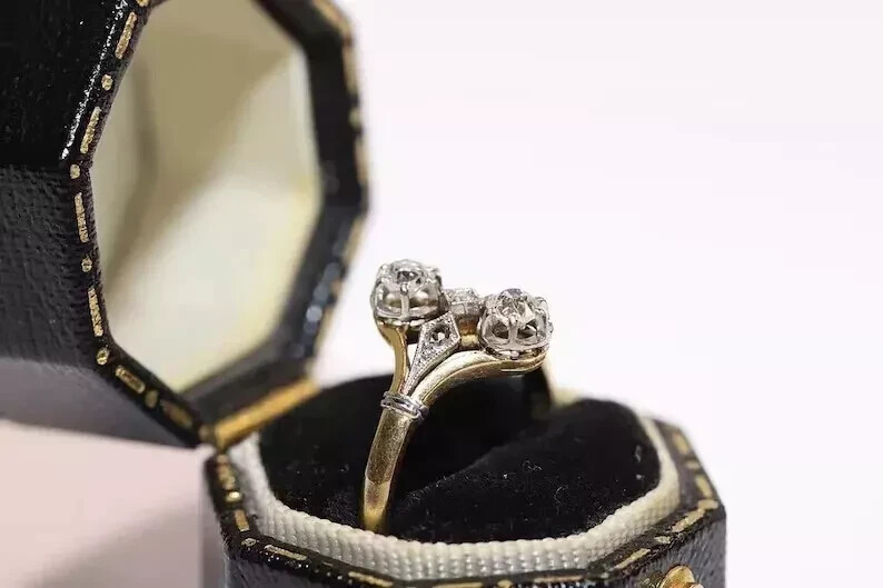 Art Deco Style Round Lab Created Diamond Engagement 14K Yellow Gold FN Ring