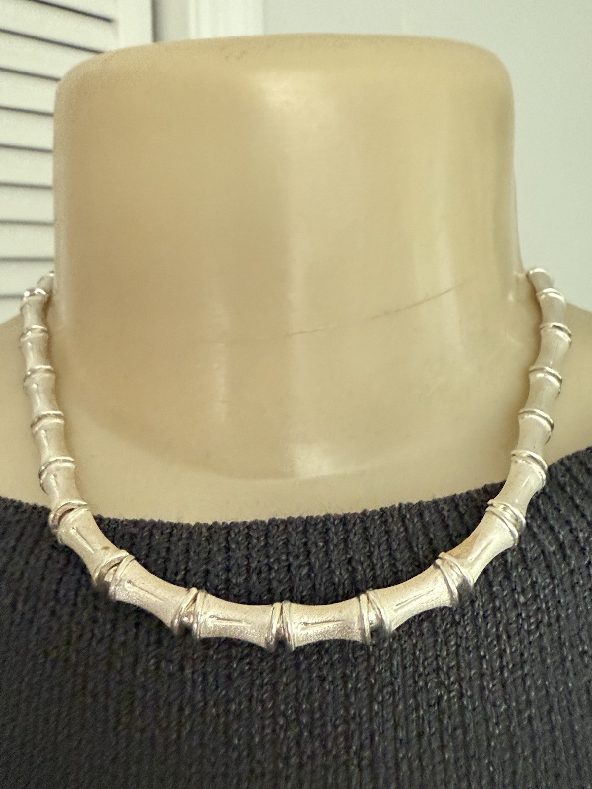 Vintage Sterling Silver 925 Italy Bamboo Link Chunky Chain Choker Necklace 25g