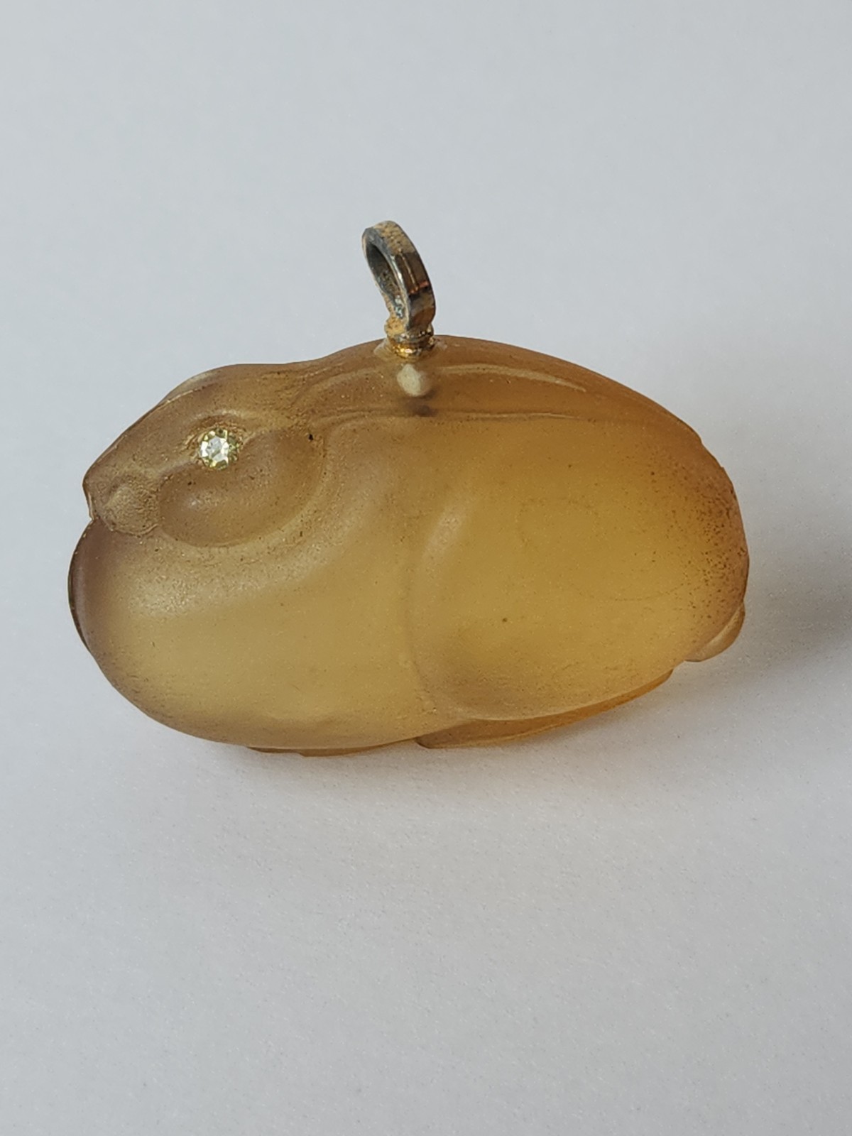 Vintage Applesauce Celluloid Lucite Bunny Rabbit Pendant Rhinestone Eyes