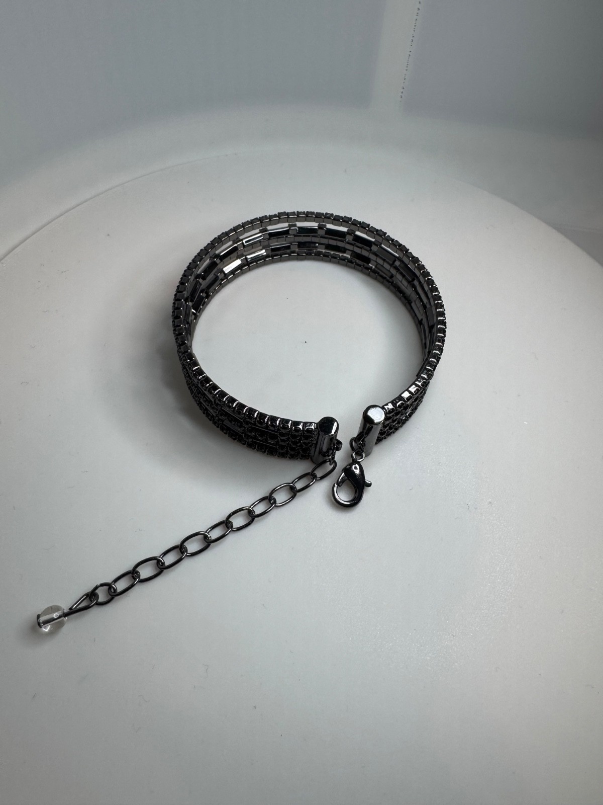 Vintage Black Rhinestone Multi Strand Wrap Bracelet Gunmetal Gothic Glam