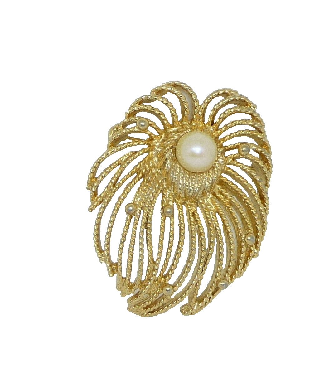 CAROLINE Emmons Waterfall Floral Brooch Pin Gold Tone Faux Pearl USA Seller