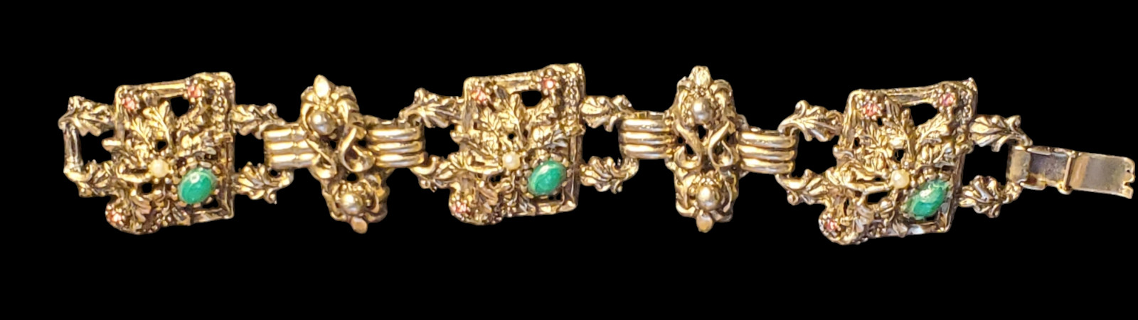 Victorian Style Ornate Foliage Beaded Link Panel Bracelet Florenza? No Hang tag
