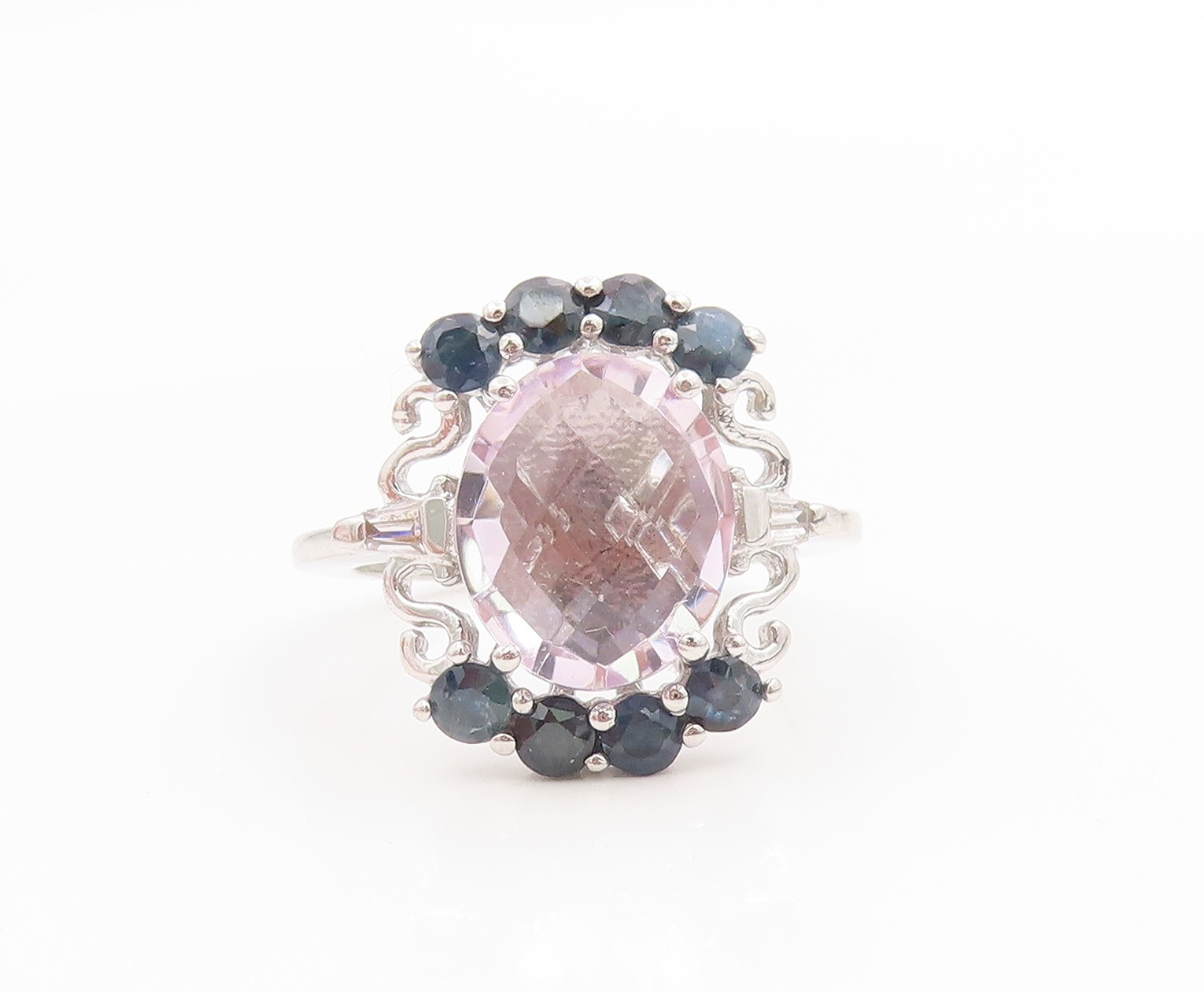 925 Sterling Silver Vintage Ring Elegant Amethyst & Sapphire Band Sz 8 RG36046