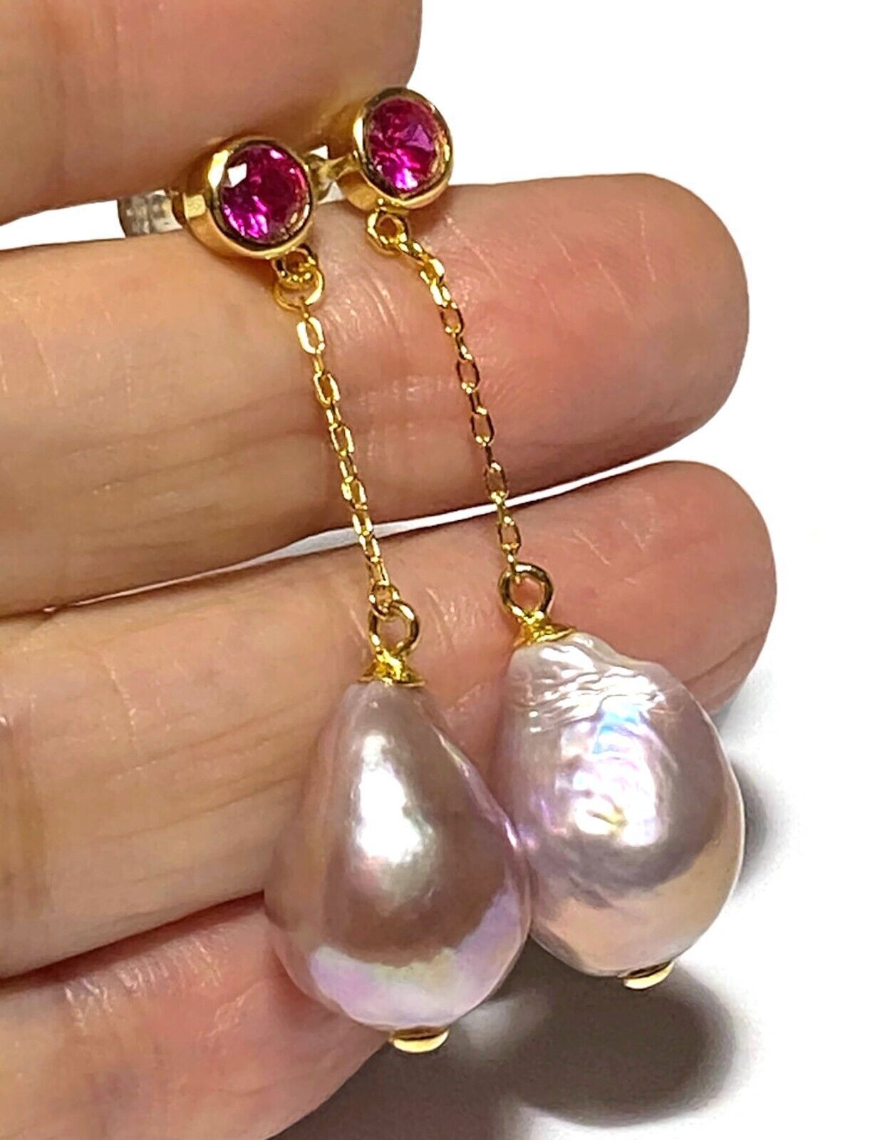 UNIQUE Baroque 12 x 14.5mm Deep Lavender Purple Keshi Pearl Dangle Earrings