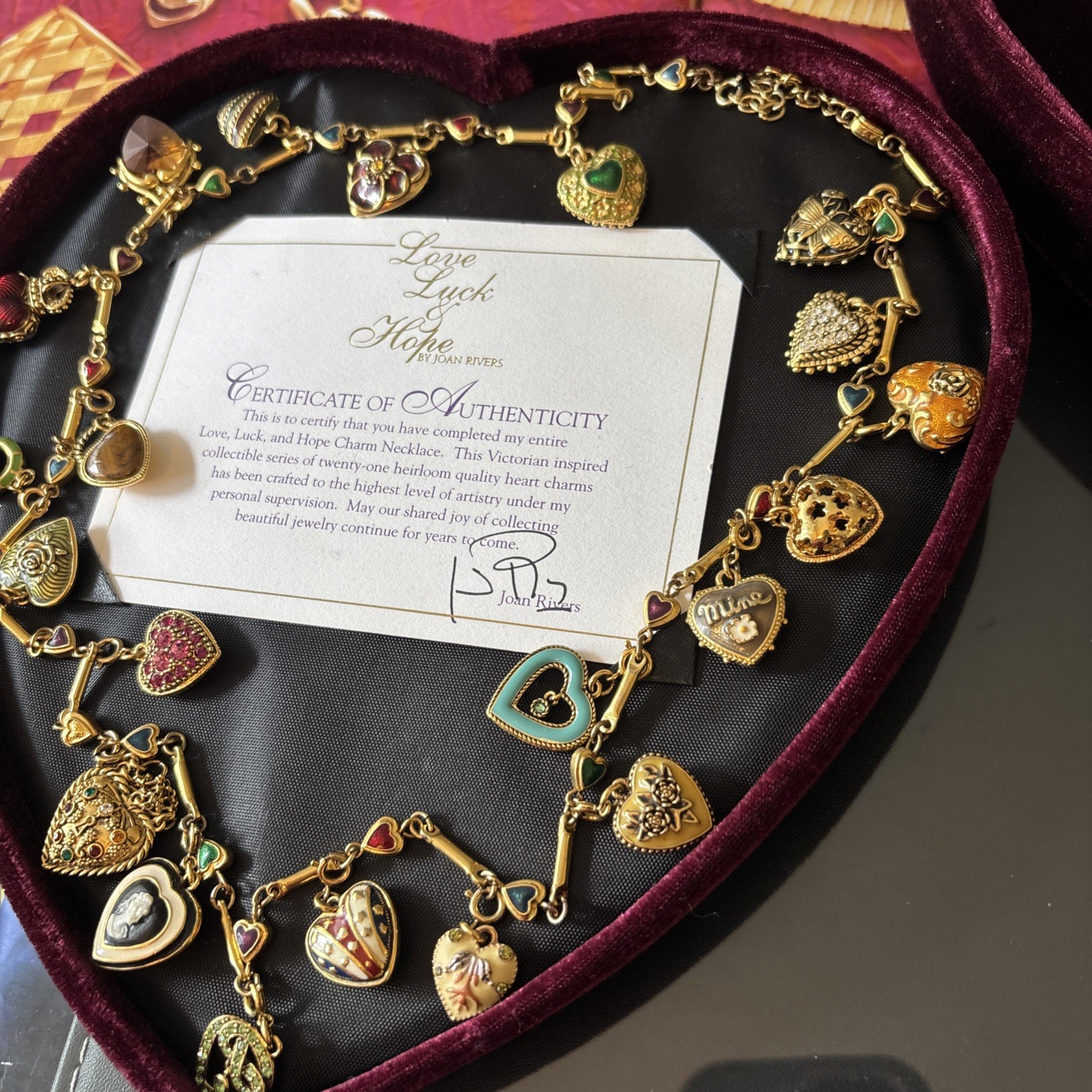 Joan Rivers Love Luck & Hope Heart 21 Charm Necklace – Complete Set Valentines