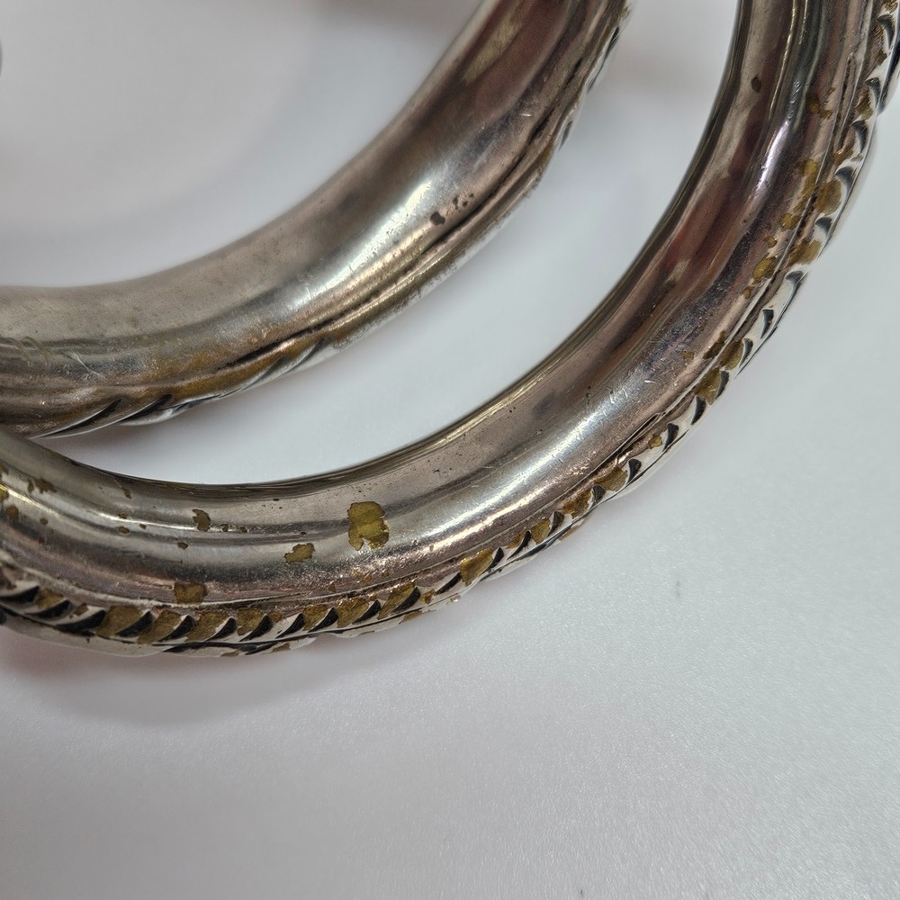 VINTAGE Silver Plated Engraved Chinese Export Rattle Wedding Bangle Bracelet Set