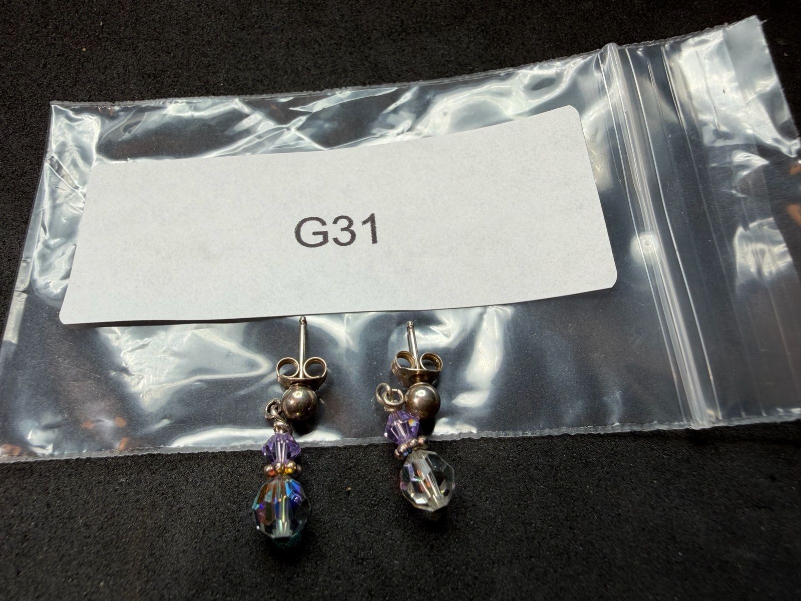 1.48g Vintage Sterling Silver 925 Drop Earrings Faceted Bead Dangle Design M