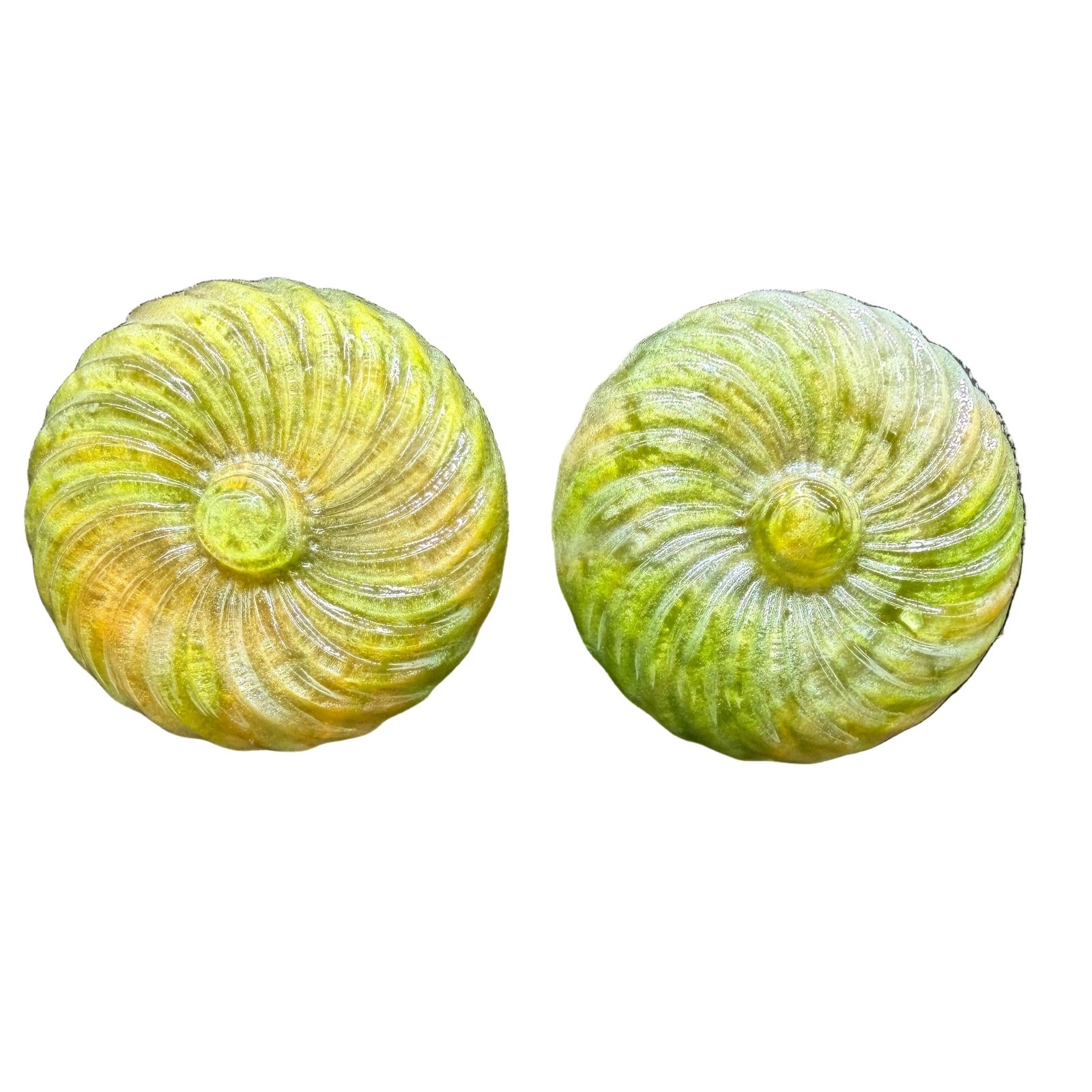 1970s Lemon & Lime Lucite Swirl Disc Clip Earrings