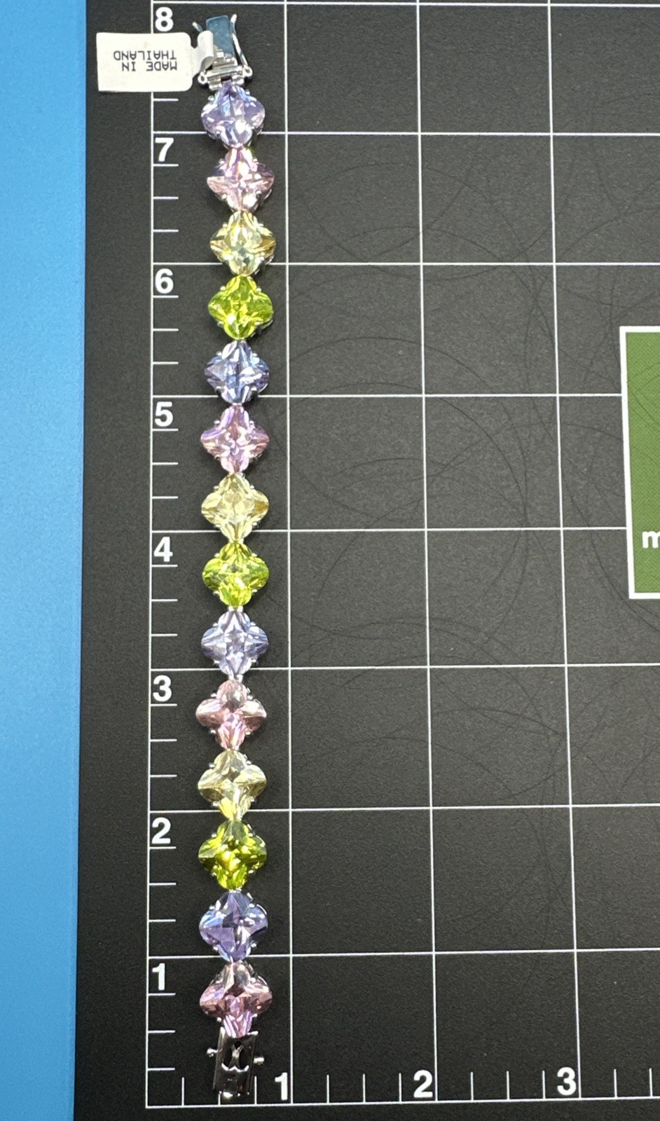 Vintage Suzanne Somers MultiColor Faceted/Square CZ 925 Silver Bracelet 7.5 in