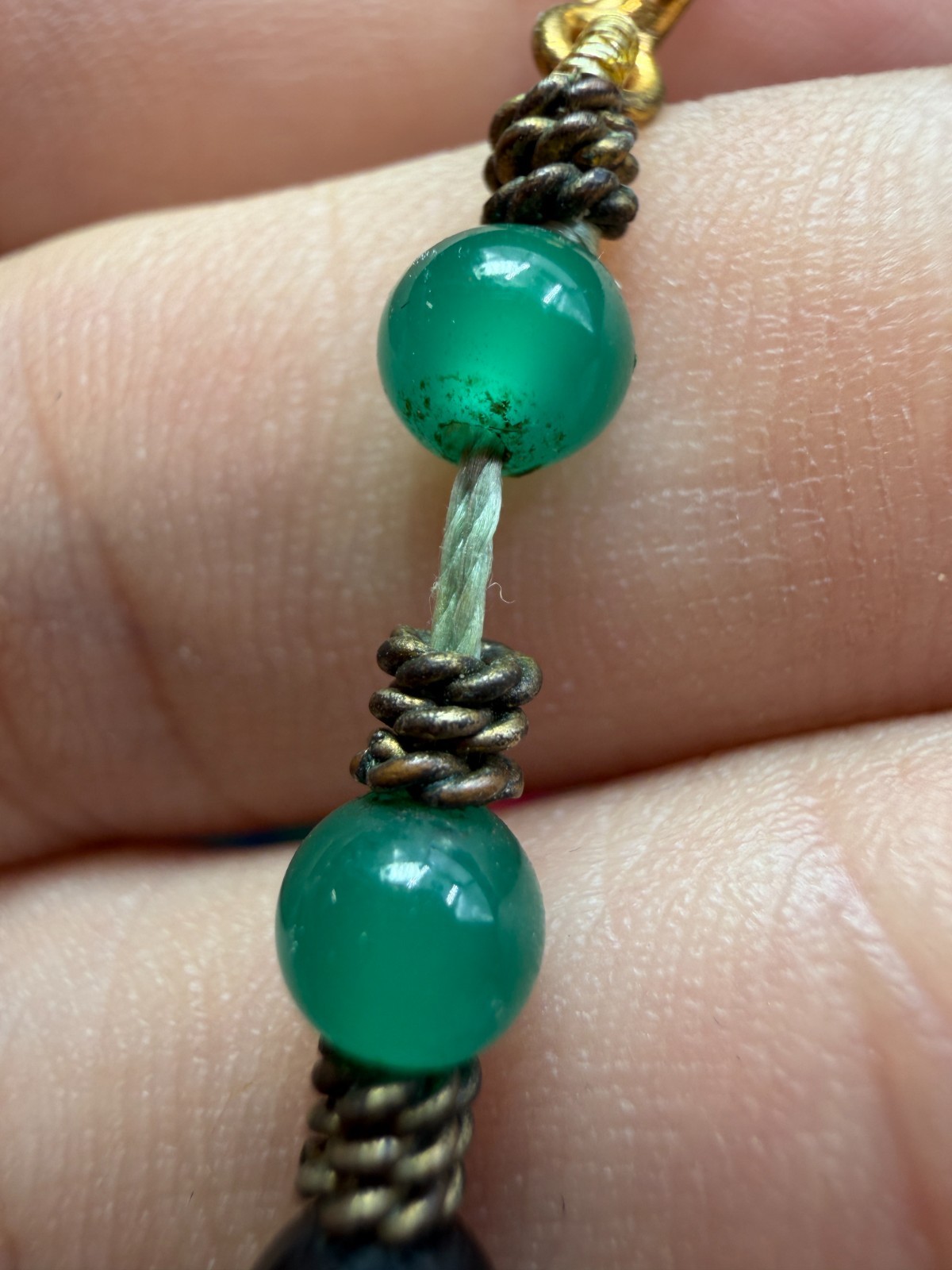 Vintage Necklace Art Deco Green Art Glass Brass Filigree Pendant 20 Inches PJ