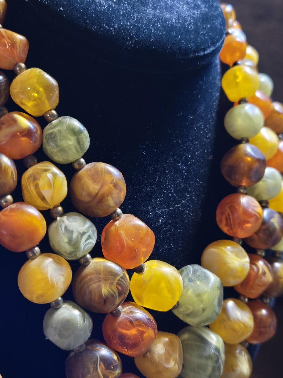 Vintage Swirl Plastic Triple Strand Necklace- great colors