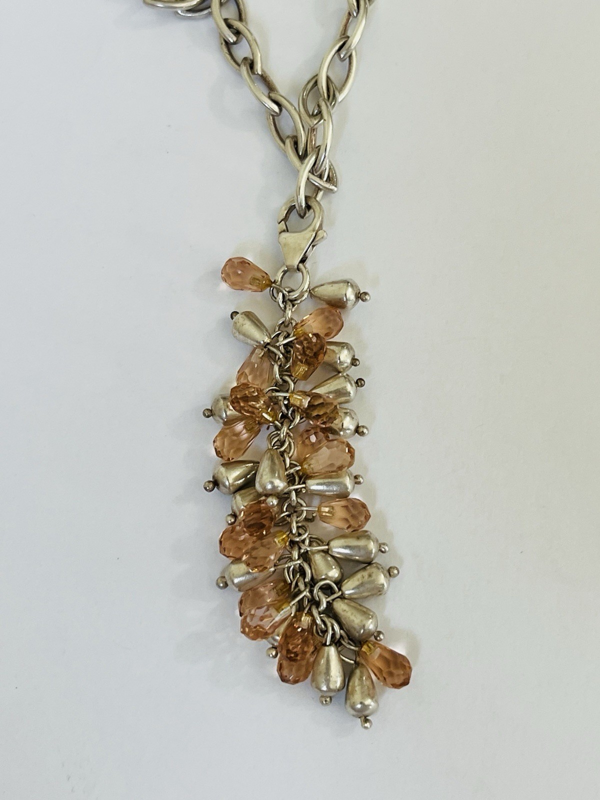 Vintage Sterling Silver Chain Citrine Drops Cluster Lariat Tassel Necklace 30g