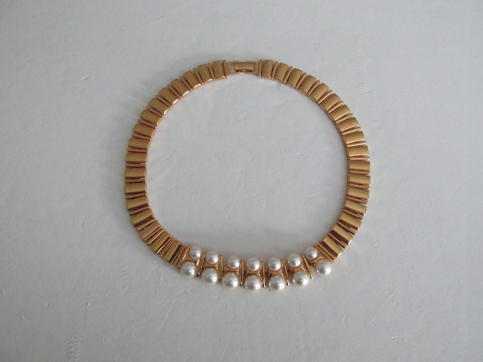 Vintage Napier Gold-tone & Faux Pearl Statement Necklace Pat.# Rare 18″ NICE