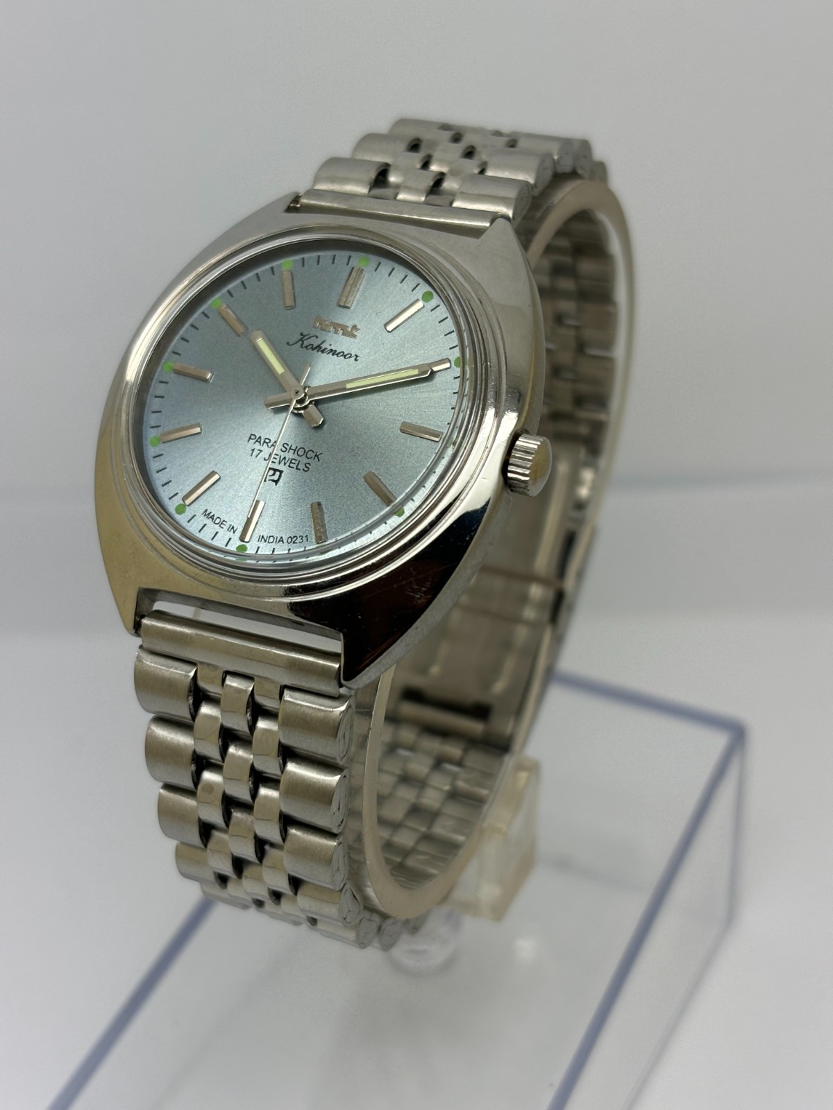 Vintage HMT Kohinoor Sky Blue Dial Mechanical hand Winding Transparent Back Case