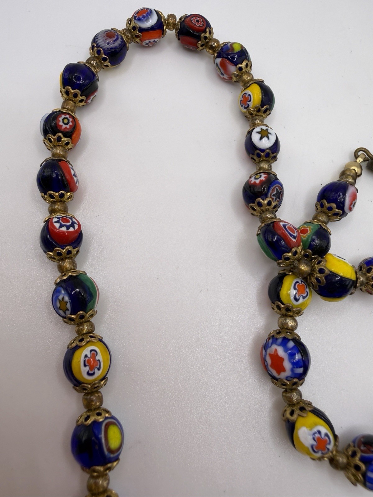 Vtg Italy Venetian Murano Millefiori Knotted Graduated Glass Bead Necklace 25 In