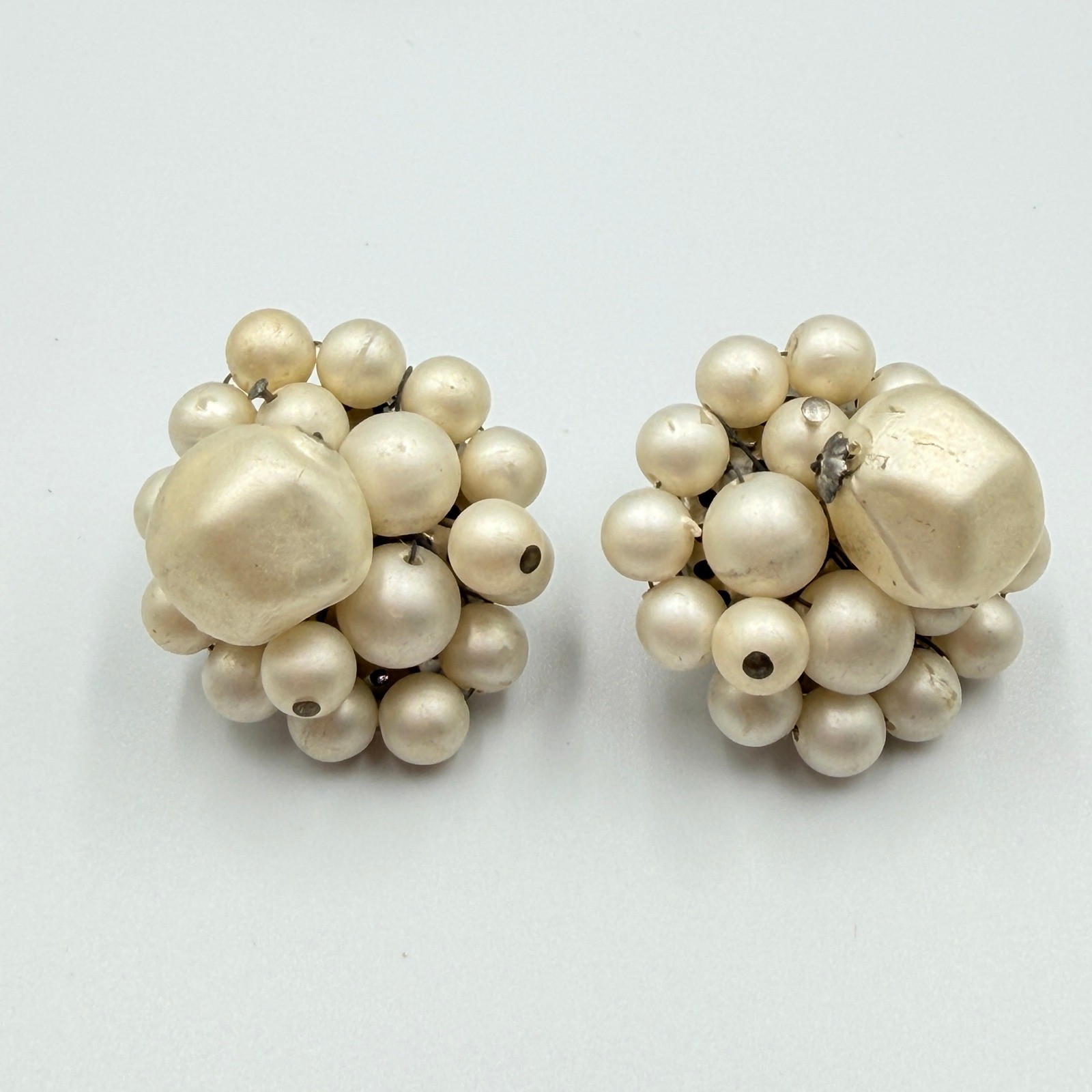 Vtg Japan Hong Kong Beaded Cluster Earrings Lot 10 Pair MCM Costume Jewelry Clip