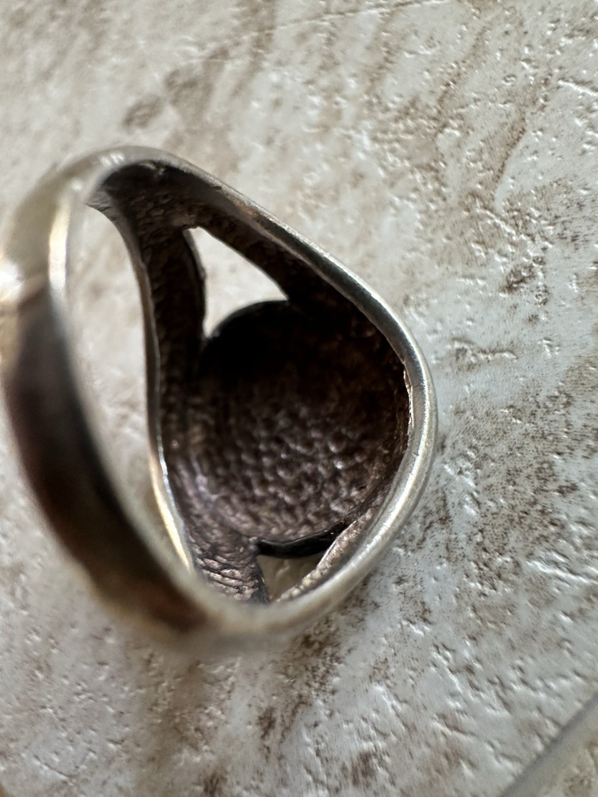 925 Silver Signet vintage Ring Size 5.5 Round Bezel Blue/White/Black Inlay