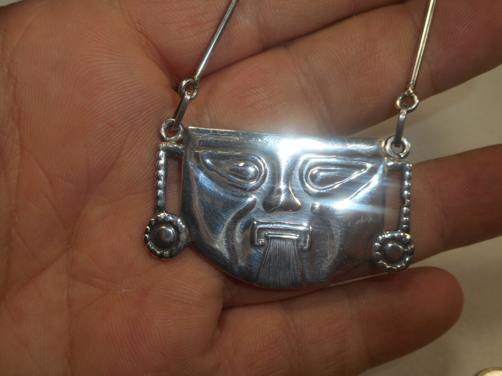 Face of Man Sticking His Tongue Unusual NECKLACE Signed ANDES Vintage Sterling