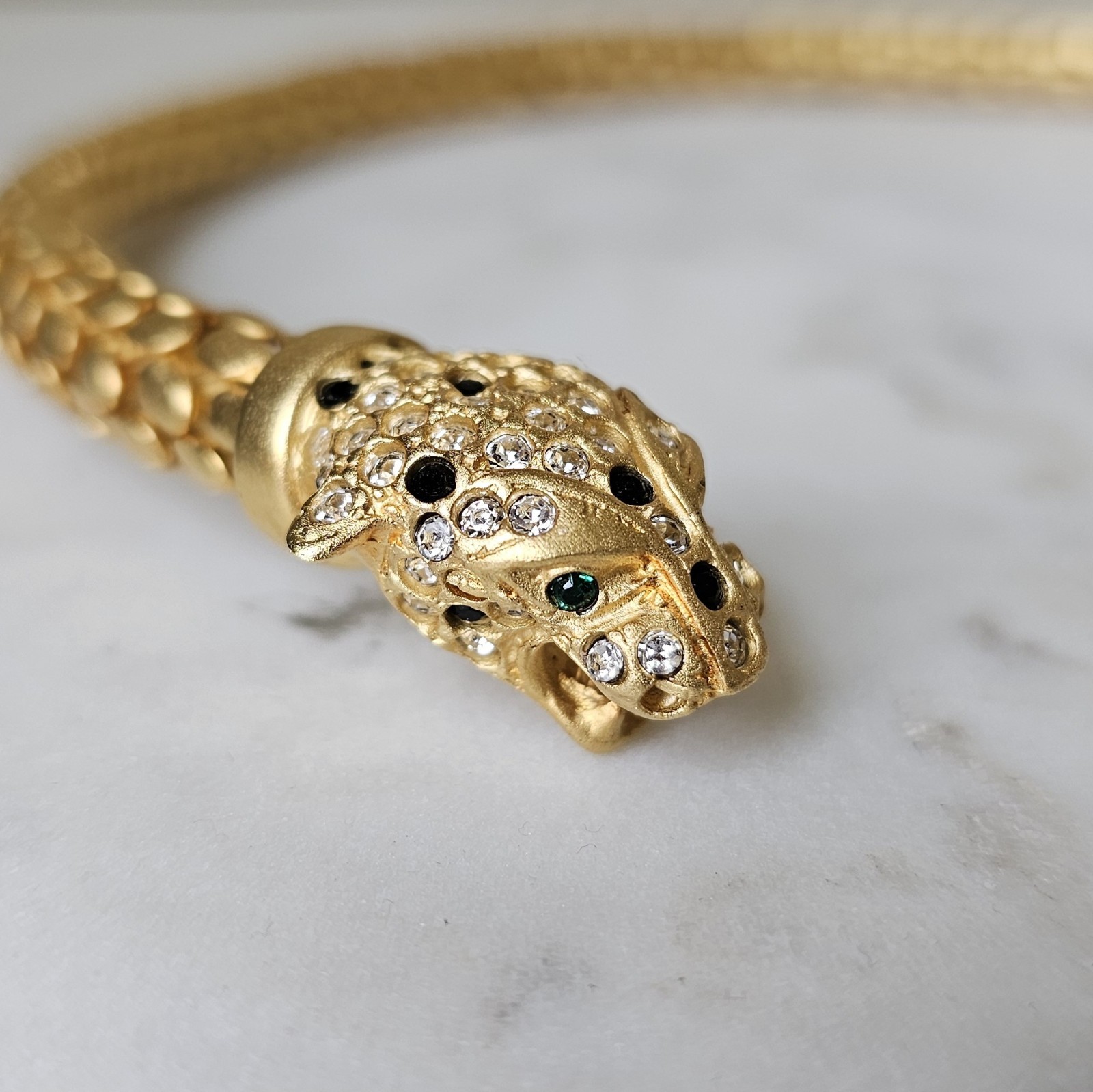 Vintage Panther Leopard Gold Tone Collar Necklace 1980s 1990s